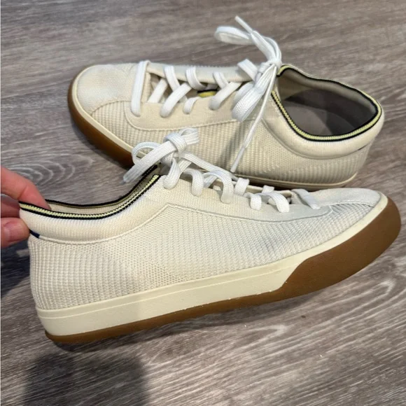 Rothy's The Lace Up sneakers in a cream/vanilla color with gum outsoles - Picture 10 of 12